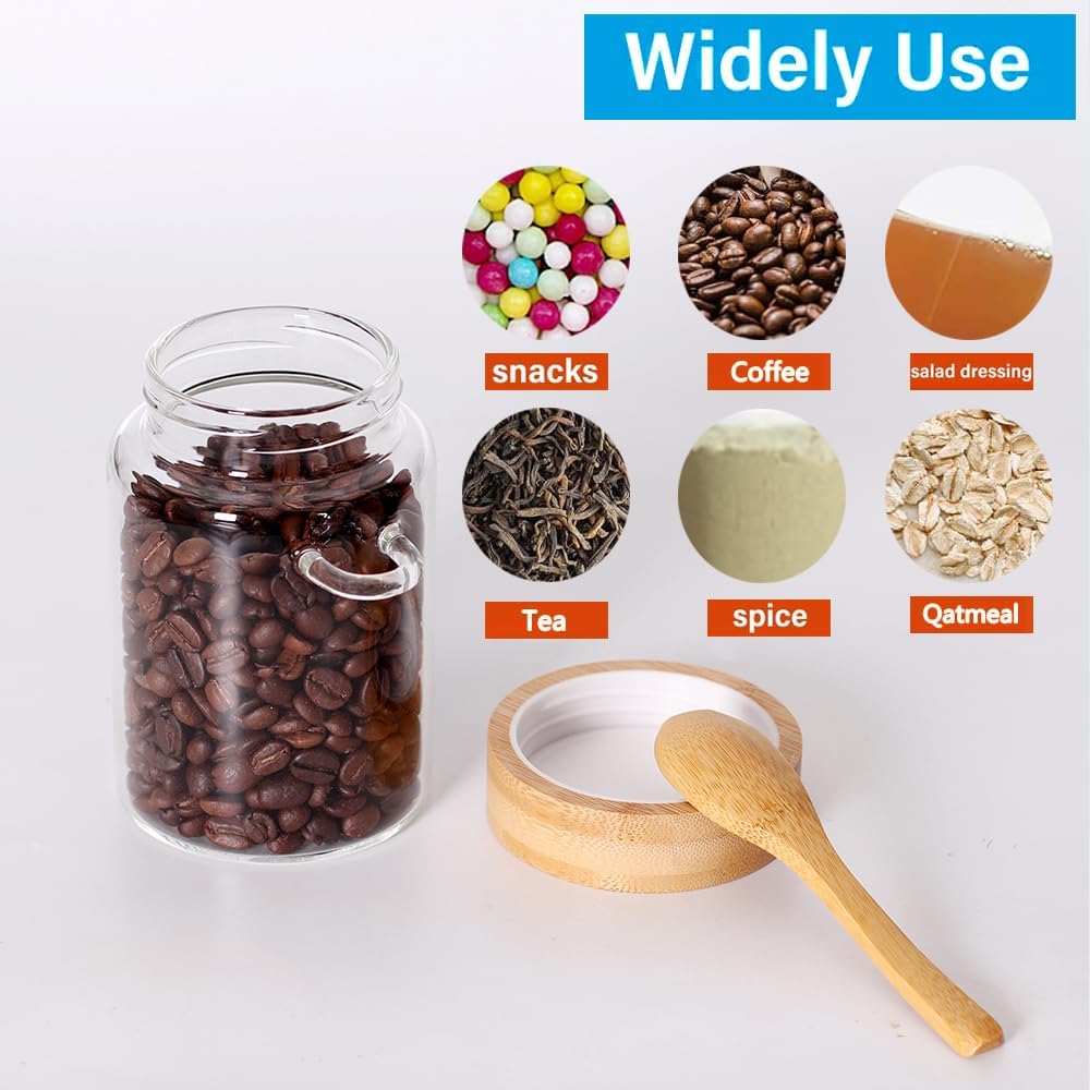 16 OZ Tea Jars Screw Top for Loose Tea, Set of 6 Loose Leaf Container Airtight, Glass Jars with Screw on Lids and Spoons, Overnight Oats Containers with Lids