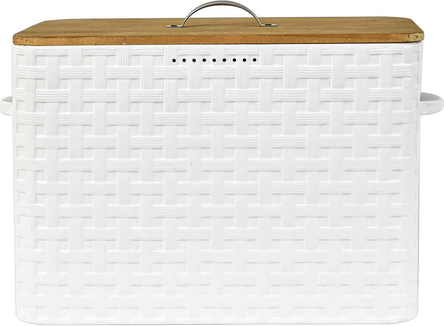 Extra Large Space Saving Farmhouse Bread Box With Wood Lid - Vertical Breadbox Bread Storage Bin Holder for Kitchen Countertop, White