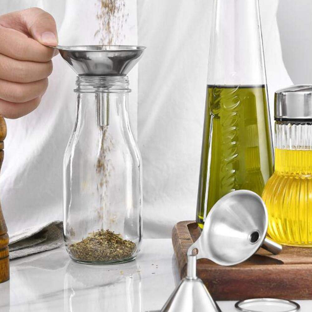3 in 1 Metal Small Funnels for Filling Bottles Stainless Steel Small Kitchen Funnel Set for Transferring Essential Oils Liquid Fluid Spice Dry Ingredients Powder, Durable and Dishwasher Safe