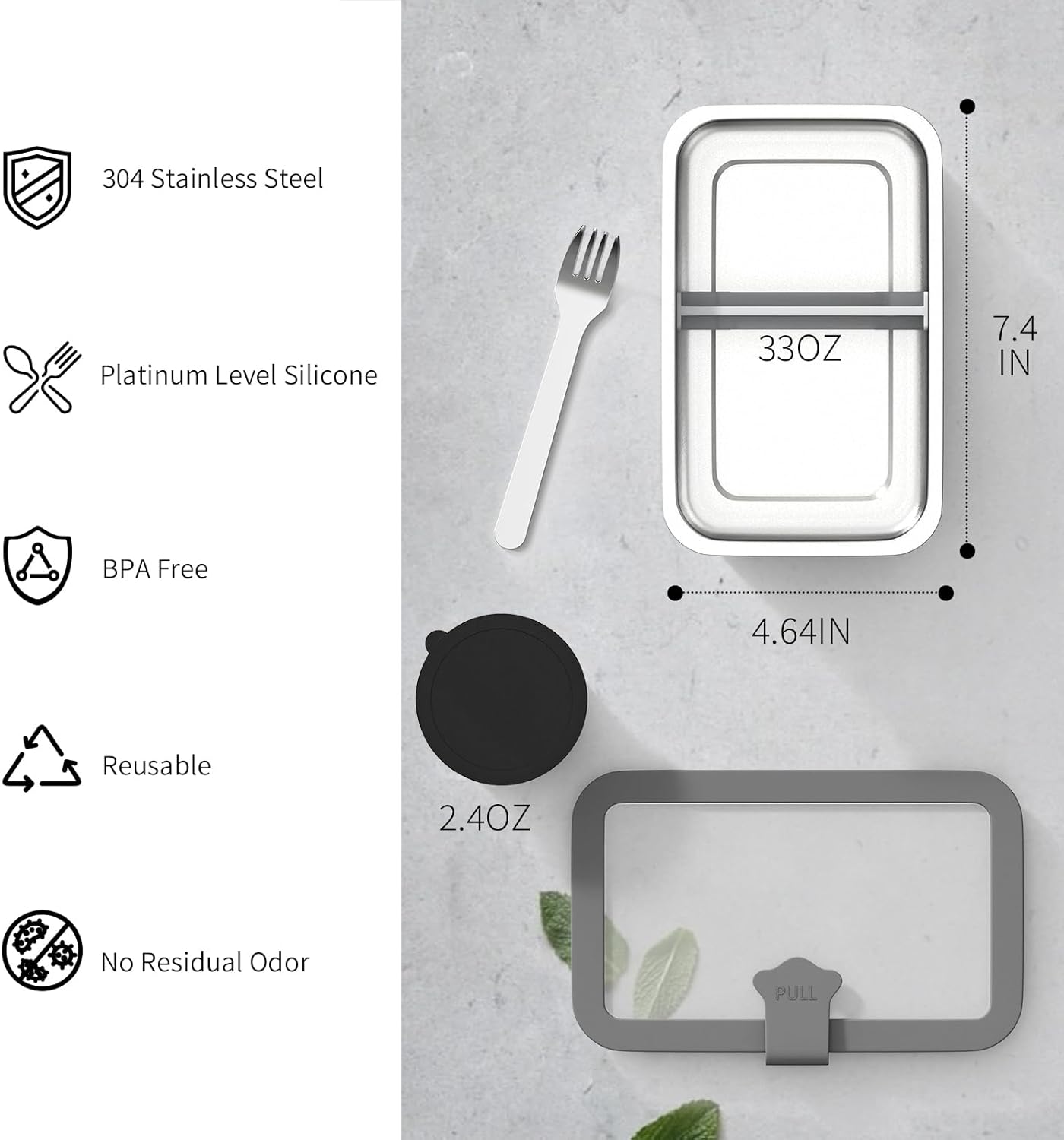 Stainless Steel Bento Box for Kid, 33oz Leak-Proof Lunch Box Containers with Adjustable Divider, Microwave-Safe, Metal Lunchbox for School Travel