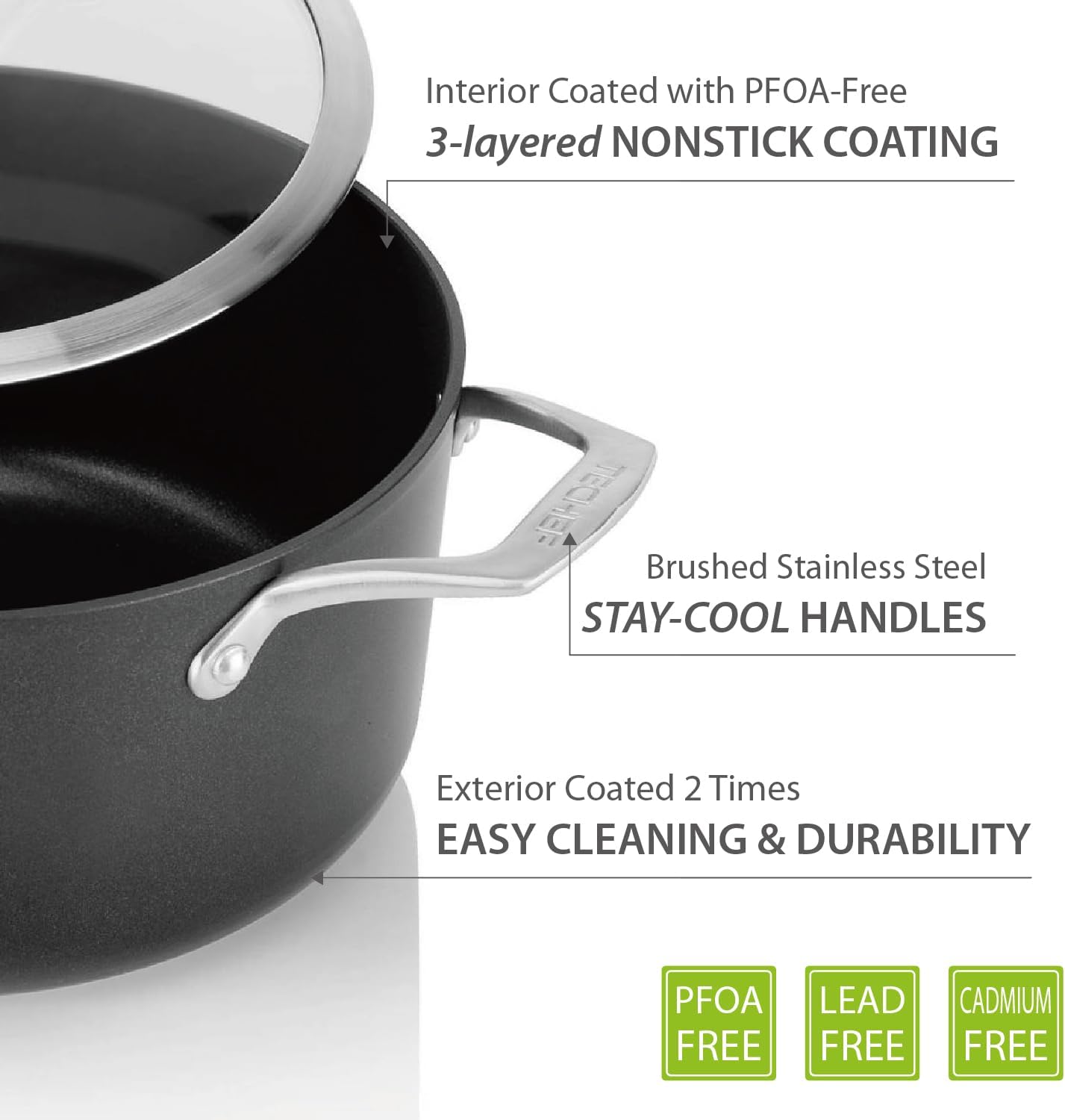 TECHEF - Onyx Collection - 5-quart Soup Pot with Glass Lid, coated with New Teflon Platinum Non-Stick Coating (PFOA Free) (5-quart)