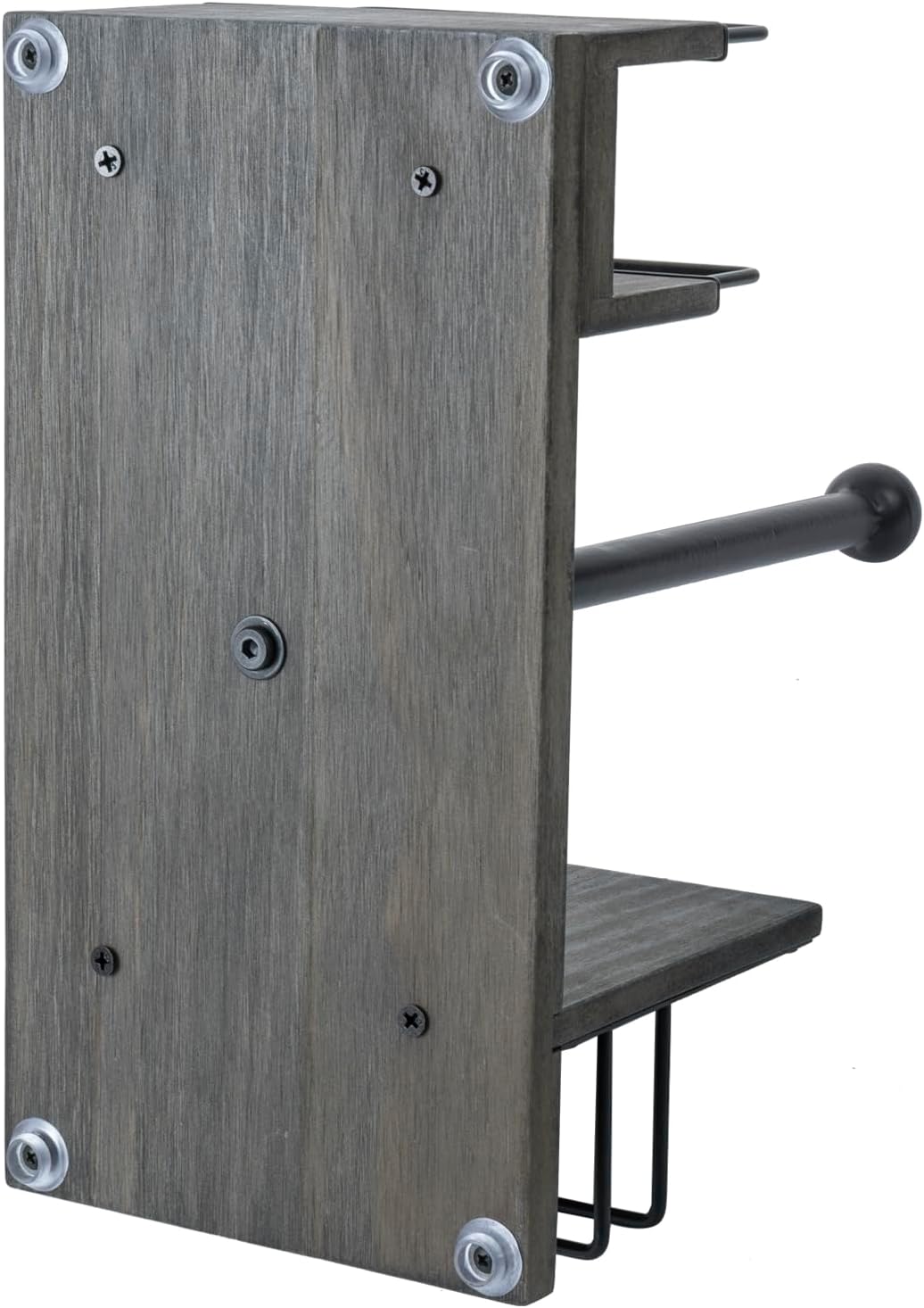 MyGift All-in-One Paper Towel Holder Kitchen Caddy, Vintage Gray Solid Wood and Industrial Matte Black Metal Dining Combo Rack with Paper Towel Dispenser, Napkin Holder, and Spice Rack