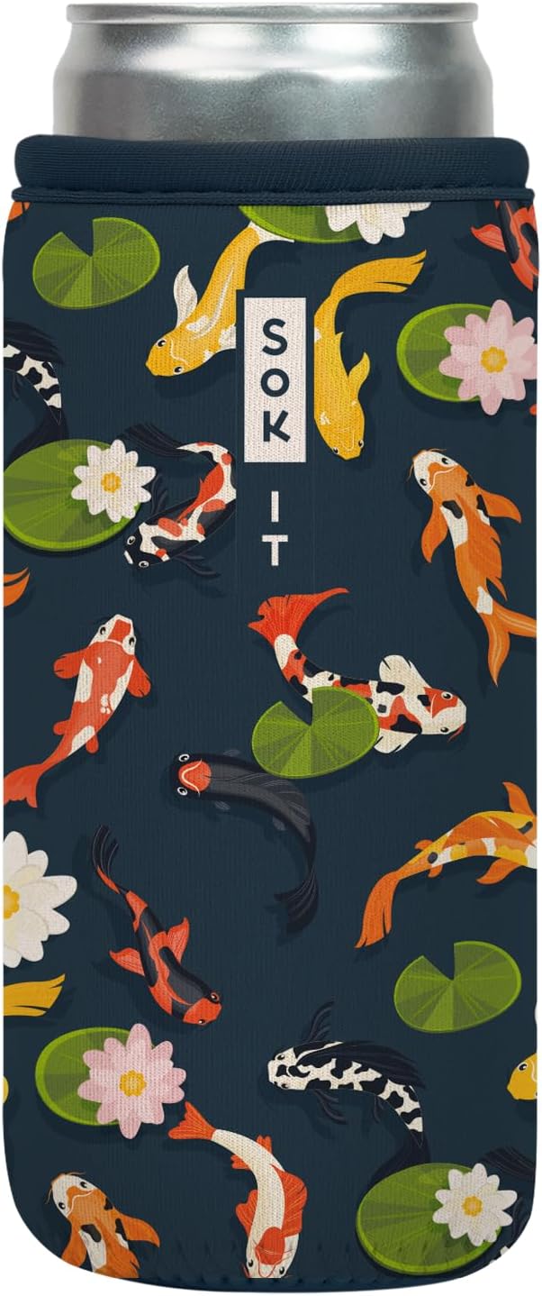 Sok It CanSok Sleeve for Beer & Soda Insulated Neoprene Cover (Koi Garden, 12oz Slim Can Sleeve)