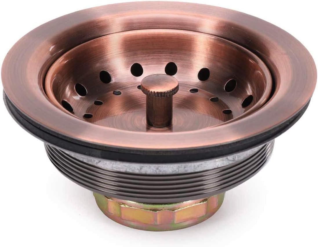 KONE 3-1/2 Inch Kitchen Sink Drain AC Assembly with Strainer Basket/Stopper, All Stainless Steel Antique Copper Durable and Rustproof