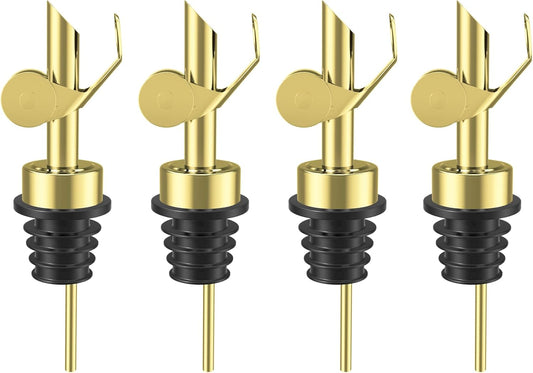 Olive Oil Dispenser Spout, Weighted Liquor Pour Spout, Syrup Dispenser Spout, Stainless Steel Automatic Pour Spouts for Liquor Bottles, Oil Bottles, Vinegar, Syrup and Alcohol 4 Pack Golden