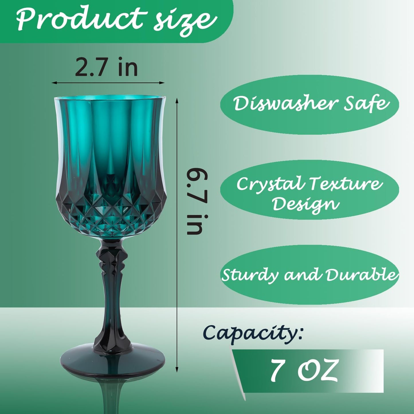 Plastic Wine Glasses，Plastic Goblets Vintage Style Cordial Drinking Glasses for Wedding Reception, Grand Event Party Supplies (24, Green)