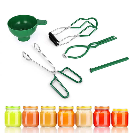 5PCS Canning Supplies Canning Kit, Canning Essentials Set Include Tongs, Wide Mouth Funnel, Jar Lifter, Jar Wrench, Magnetic Lid Lifter, Stainless Steel Anti-Scald Clip Suit (Green)