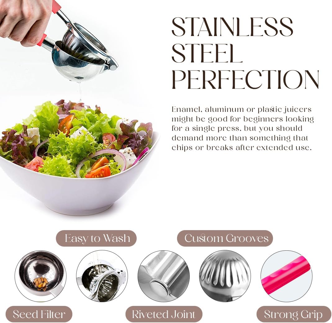 Bellemain Citrus Juicer | Metal Lemon Squeezer | Lime and Lemon Juicer Stainless Steel with Silicone Handles | Manual Juicer, Citrus Squeezer, Hand Held Juicer | Bar Juicer for Bartender (Cranberry)