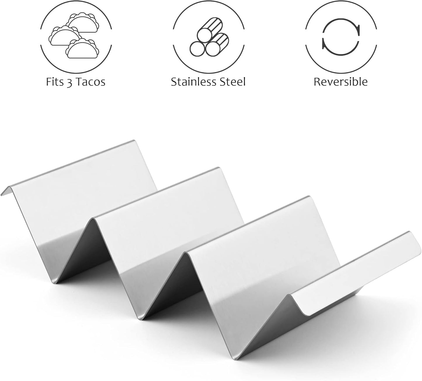 Smithcraft Taco Holder, Stainless Steel Taco Holders Stand, Oven Grill Safe Taco Shell Holder Rack Tray With Handles, Fill Serve Rack Holds Up to 3 Tacos Each, Set of 10 Taco Holders