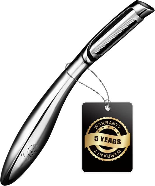 Vegetable Peeler, Premium Stainless Steel Potato Peeler, High Tensile Ultra Sharp Blade Fruit and Food Slicer, I Shaped with Ergonomic Non-Slip Handle, Dishwasher Safe with 5 Years Warranty