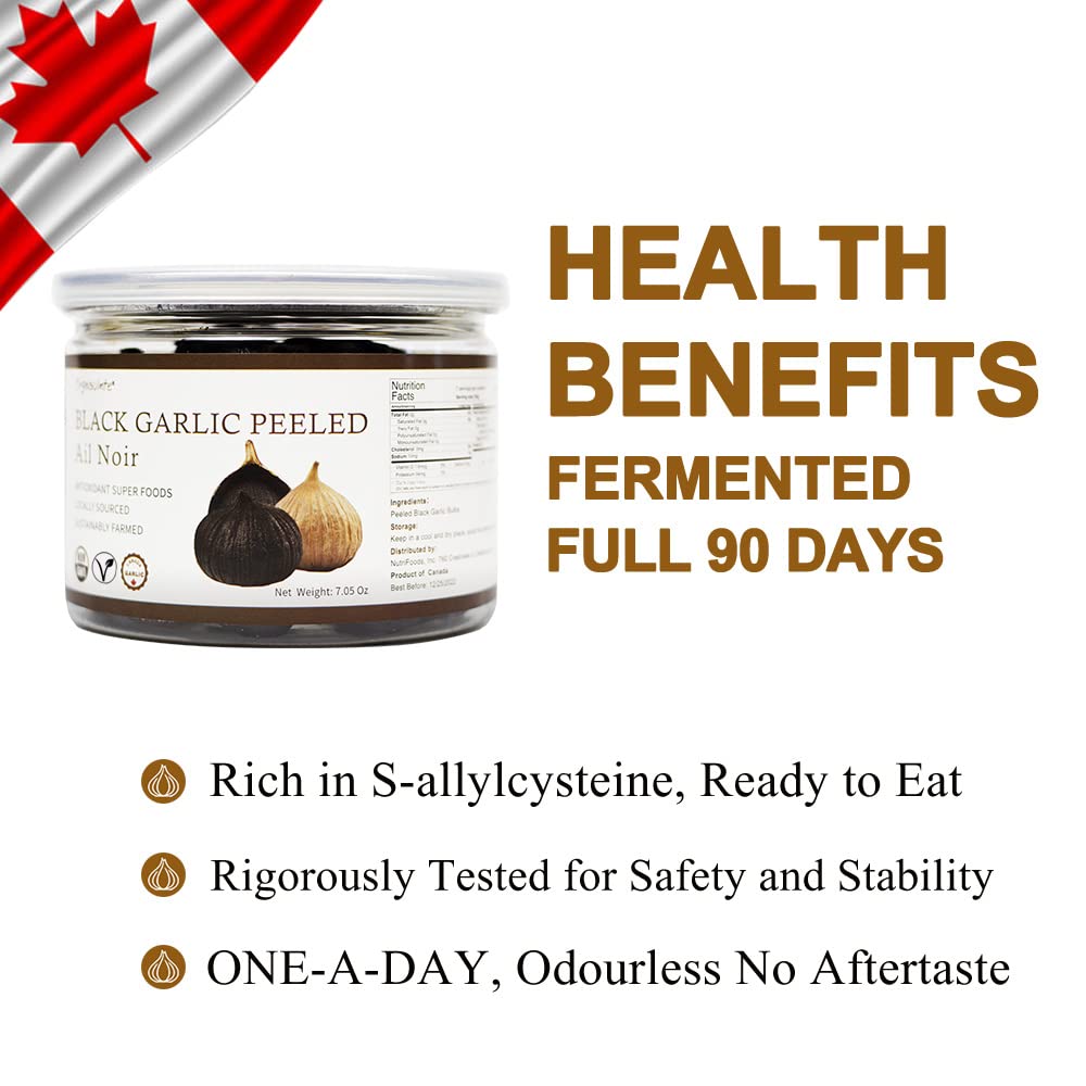 Orgnisulmte Peeled Black Garlic Cloves Fermented for 90 Days,Ready to Eat Non-GMO 7.05 Oz
