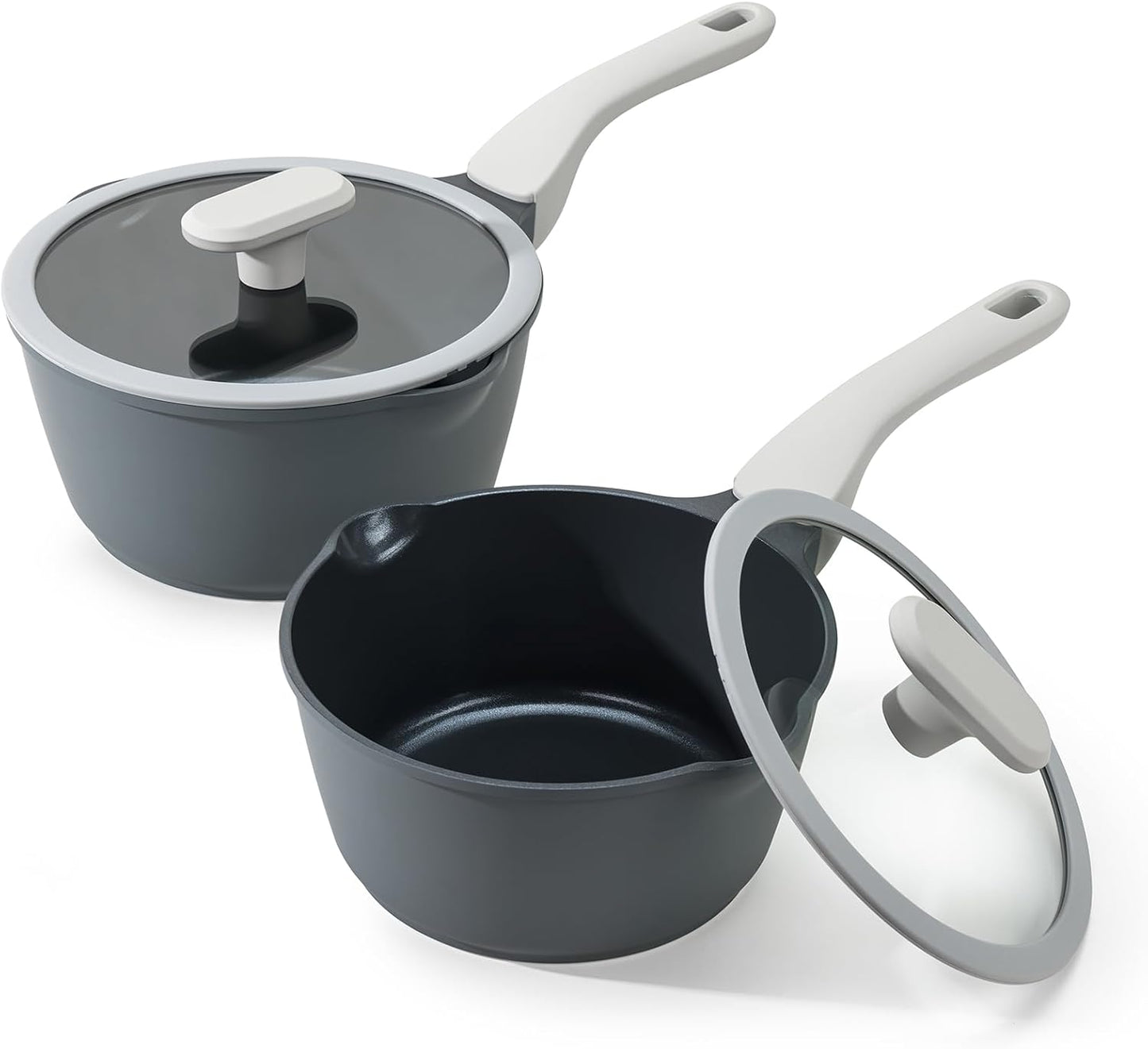 Nonstick Saucepan Set with Lids, 2QT and 2.7QT Ceramic Sauce Pan Set, Non Toxic Sauce Pots with Pour Spouts for Multipurpose Use, PTFE, PFOA & PFAS Free, Induction Compatible