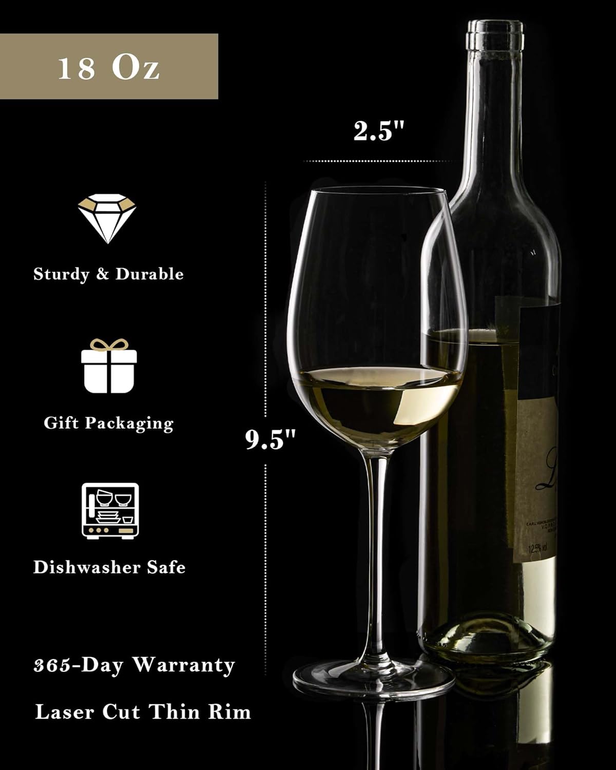 JBHO Hand Blown Italian Style Crystal White or Red Wine Glasses - Gift Packaging for Any Occasion - Lead-Free Premium Crystal Clear Glass - Set of 4-18 Ounce