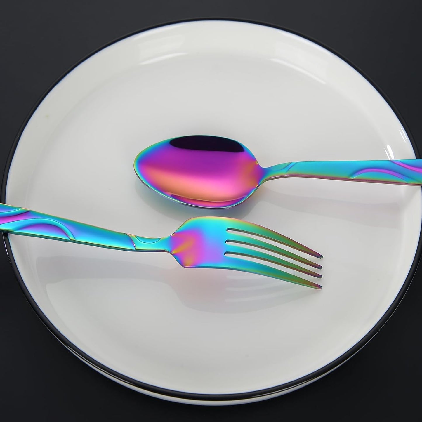 Rainbow Stainless Steel Flatware Set for 6, Ergonomic Silverware Set with Fork Spoon Knife, 30-piece Colorful Cutlery Tableware Set - Dishwasher Safe