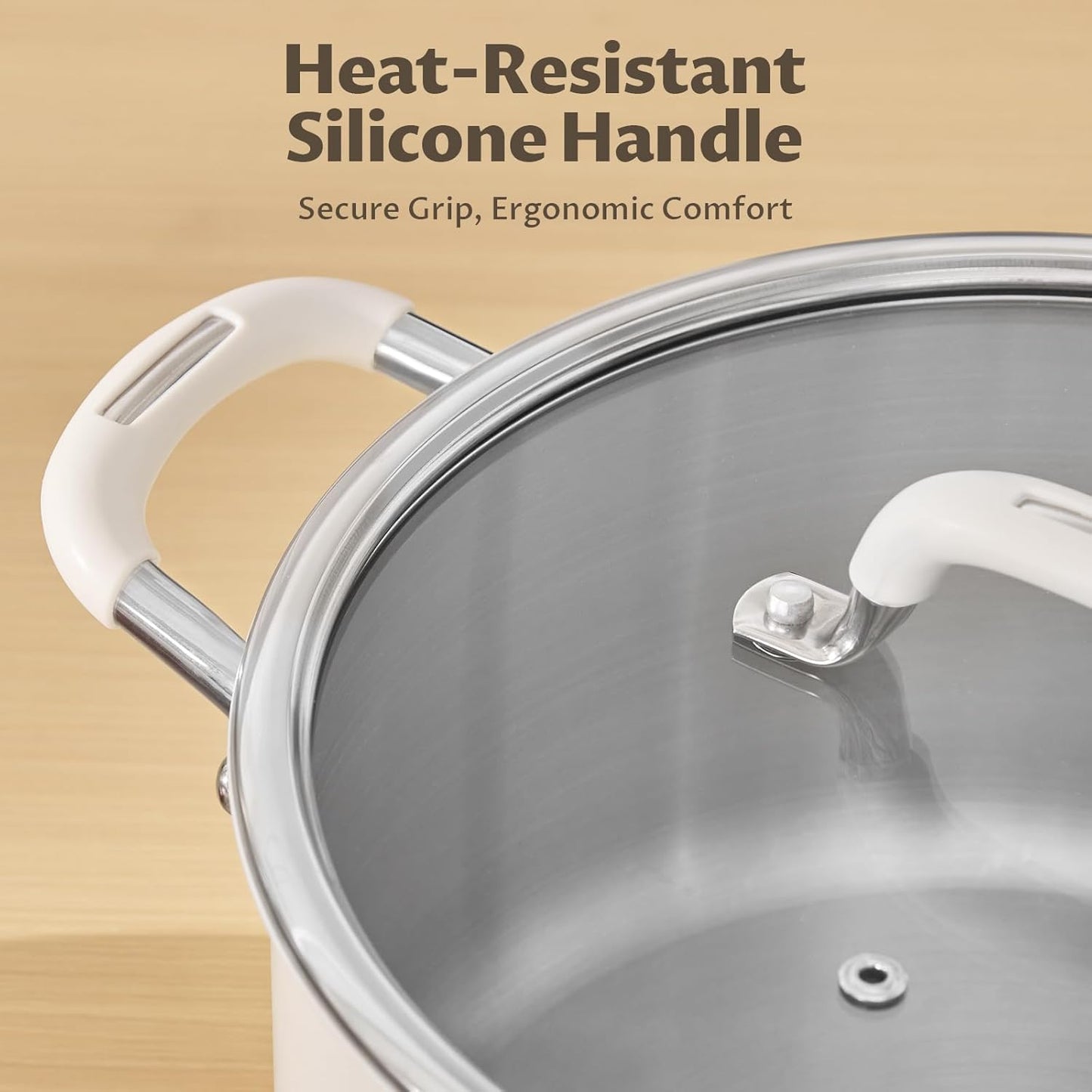 6 Quart Pot with Lid, BEZIA Tri-Ply Stainless Steel Stock Pots, Large Cooking Pots with Silicone Handle, Soup Pot for Induction Cooktop, Compatible with All Cooktops, Dishwasher Safe