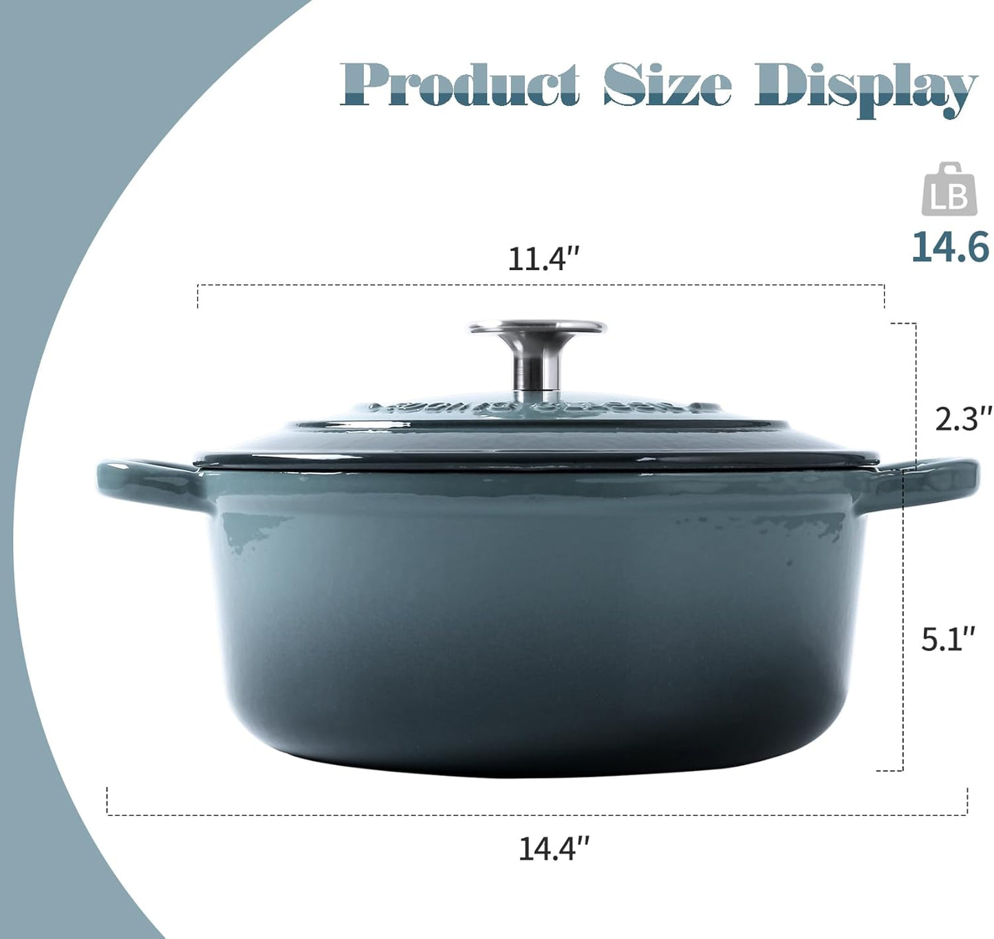 Enameled Cast Iron Round Dutch Oven with Lid Dual Handle Pot Bread Ovens, 7 Quart, Slateblue