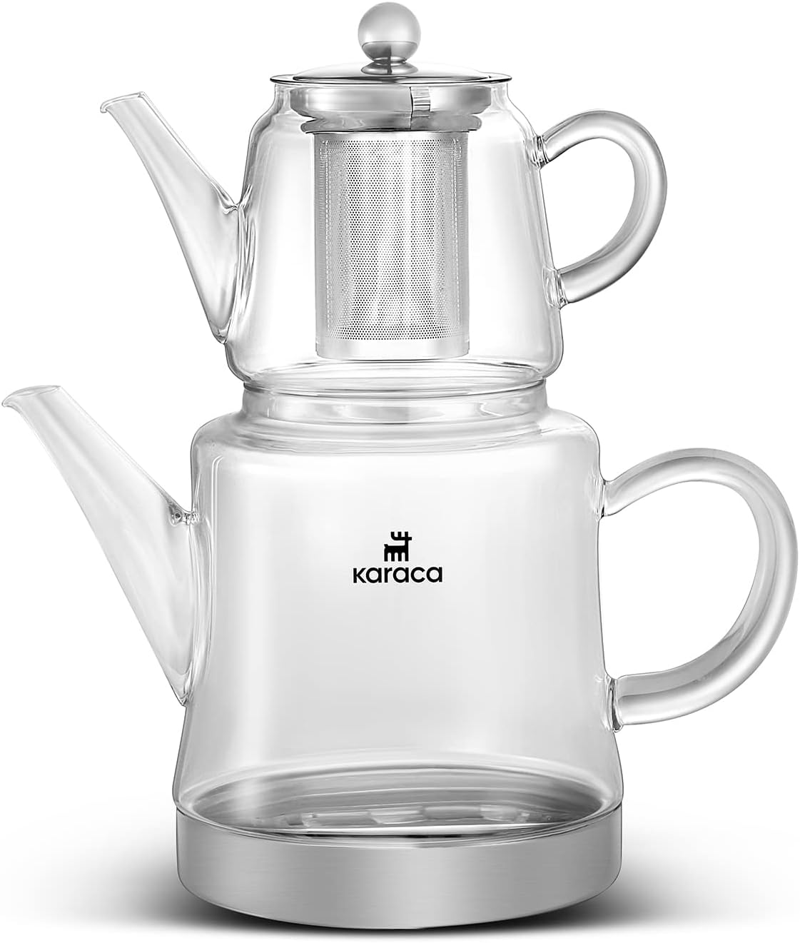 Karaca Dora Teapot Set, Glass, Tea Pot 0.45 L, Kettle 1.8 L, Silver, Transparent, Tea Maker, Turkish Tea Kettle, Tea Maker