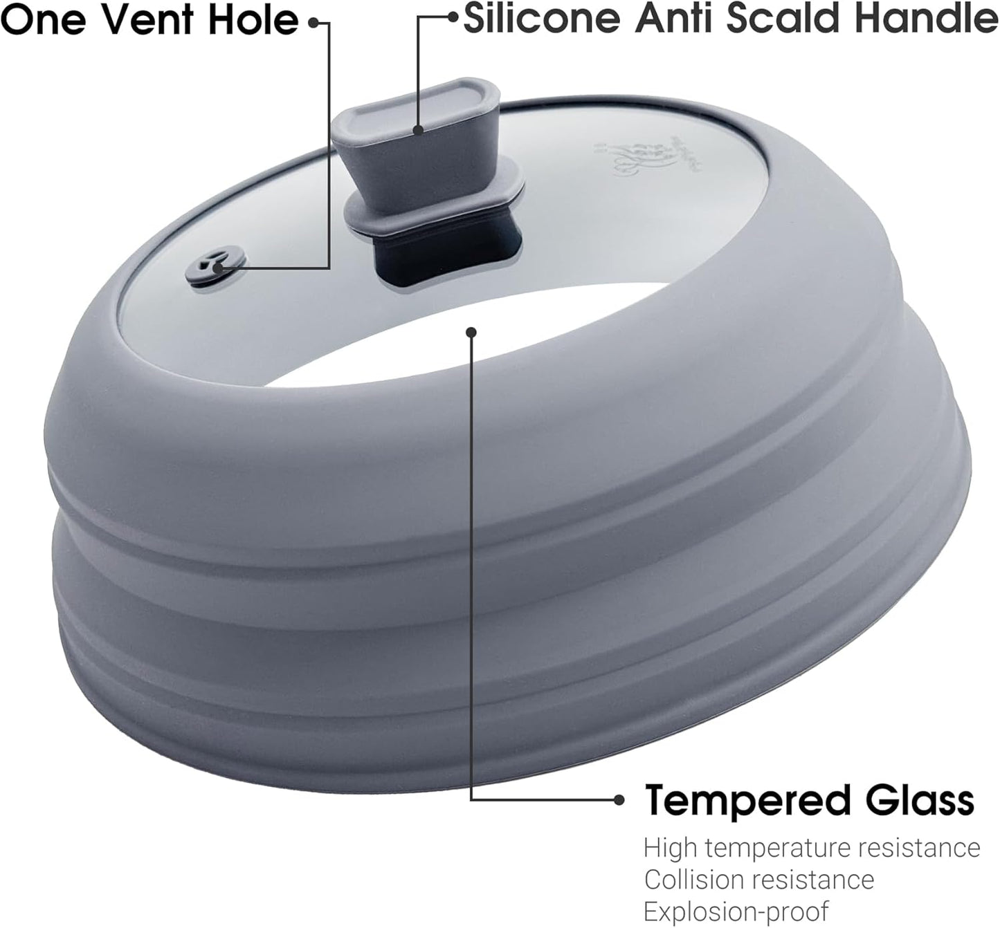 Microwave Splatter Cover for Food Collapsible Glass Microwave Cover Silicone Splatter Guard Dishwasher Safe Splatter Lid for Plates, Bowls, Pots & Stovetop Cooking 11.8" Gray