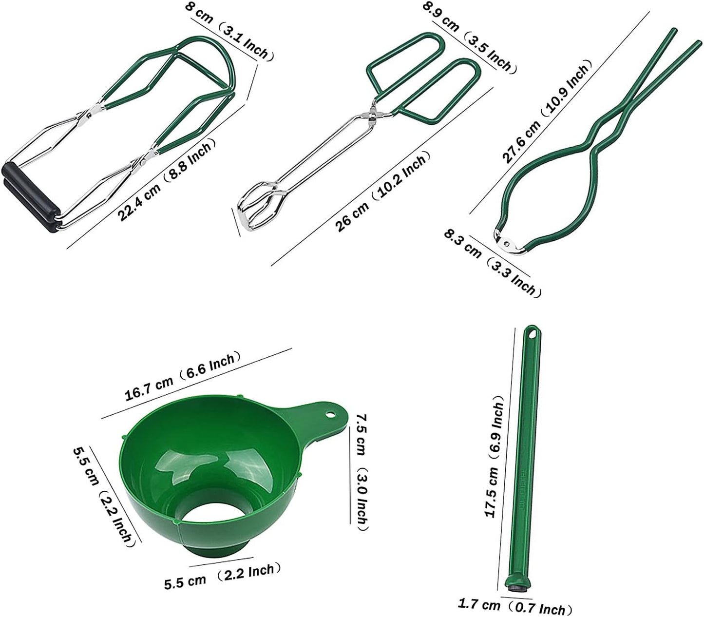 5PCS Canning Supplies Canning Kit, Canning Essentials Set Include Tongs, Wide Mouth Funnel, Jar Lifter, Jar Wrench, Magnetic Lid Lifter, Stainless Steel Anti-Scald Clip Suit (Green)