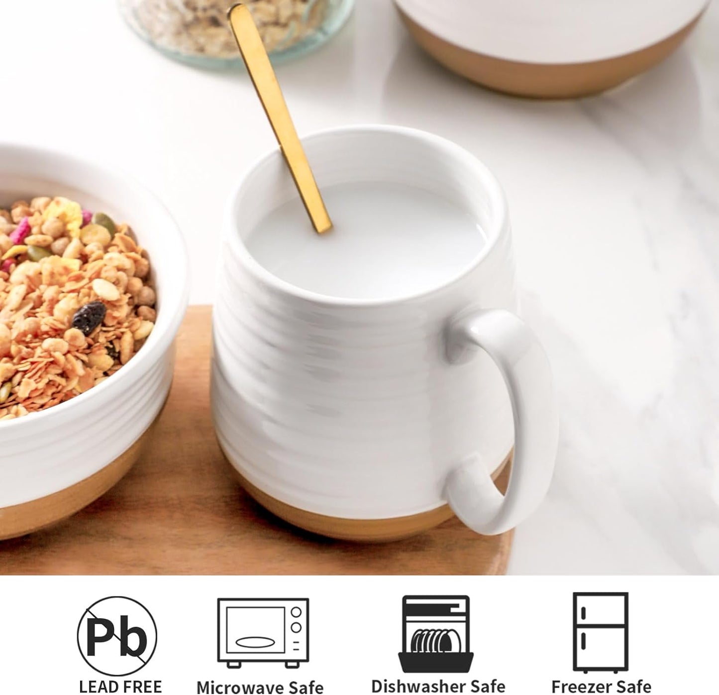 Hasense Large Coffee Mug with Handle, 20 oz Ceramic Tea Cup for Men and Women, White Soup Mugs for Coffee, Tea, Hot Cocoa, Latte, Big Christmas Mug, Microwave Dishwasher Safe, 1 PCS