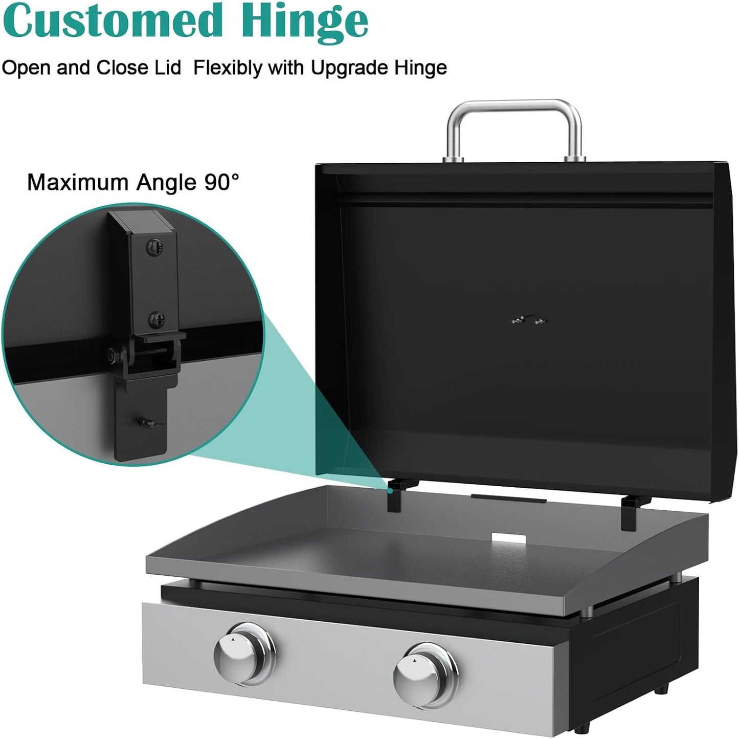 Upgraded Griddle Hinged Lid for 22" Blackstone 1666 1813 1833 1842 2144 1891 2203 2304 2271 1935 and More, Hard Cover Hood with Thermometer for Blackstone 22 Inch Griddle Accessories