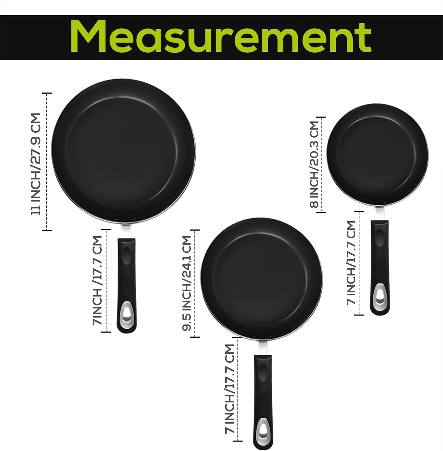 Utopia Kitchen Nonstick Cookware 3 Piece Omelette Pan Skillet Set, Nonstick Frying Pans with Induction Bottom, 8, 9.5 & 11 Inches Frying Pans with Bakelite Handles, PFOA Free, Grey