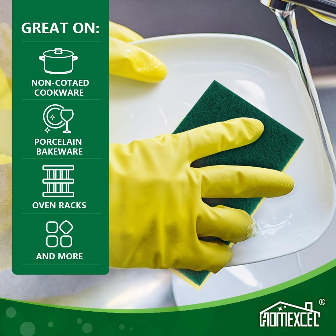 HOMEXCEL Heavy Duty Scrub Sponges Kitchen 60 Count, Extra-Large Sponges for Cleaning Kitchen and Household, Dish Scrubber for Washing Dishes, Pots and Pans