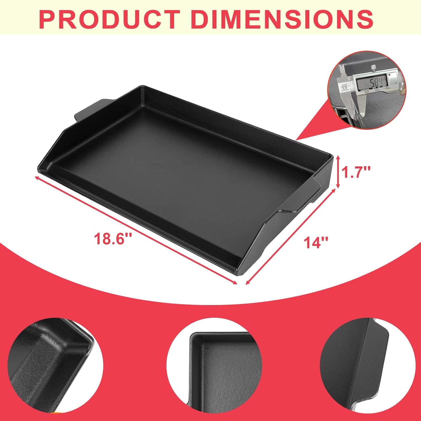 DcYourHome Universal Flat Top Griddle for Gas Grill, Gas Stove,Grill Flat Insert for Outdoor Grills, Stove-Top Griddles for 4 Burner Range Oven, 18.6" × 14" Large Nonstick Cast Iron Cooking Griddle