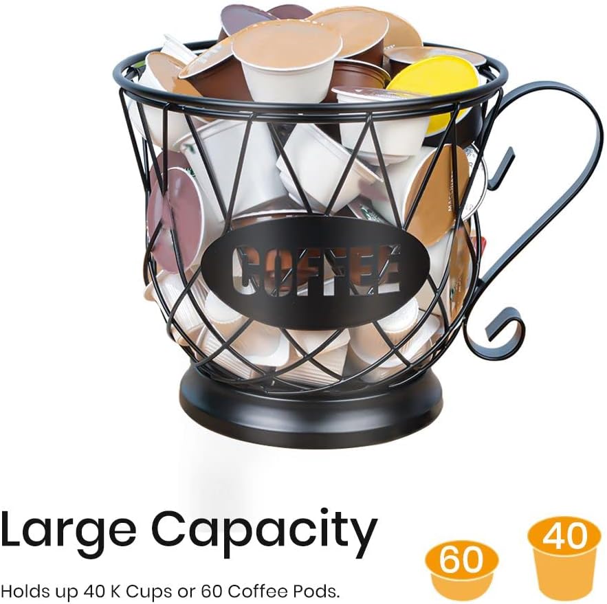 TreeLen Coffee Pod Holder, K Cup Organizer, Large Capacity K Cup Holder for 40 K Cups, K Pod Storage for Coffee Bar - Black