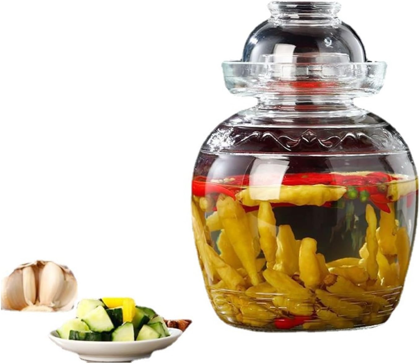 Glass Pickle Jar 1500ml Fermentation Jar Crock, Traditional Fermentation Jar Canning Jar Kimchi Containers with Water Seal Airlock Lid for Fermenting Pickles, Wine Brewing, and Sauerkraut