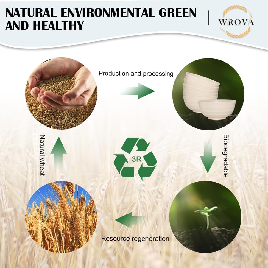 Wheat Straw Bowls Set 60 OZ, Unbreakable Large Beige Bowls Set of 6, Microwave & Dishwasher Safe Big Cereal Bowl for Picnic and Party BPA Free Salad Bowl for Serving Oatmeal and Popcorn (Beige)