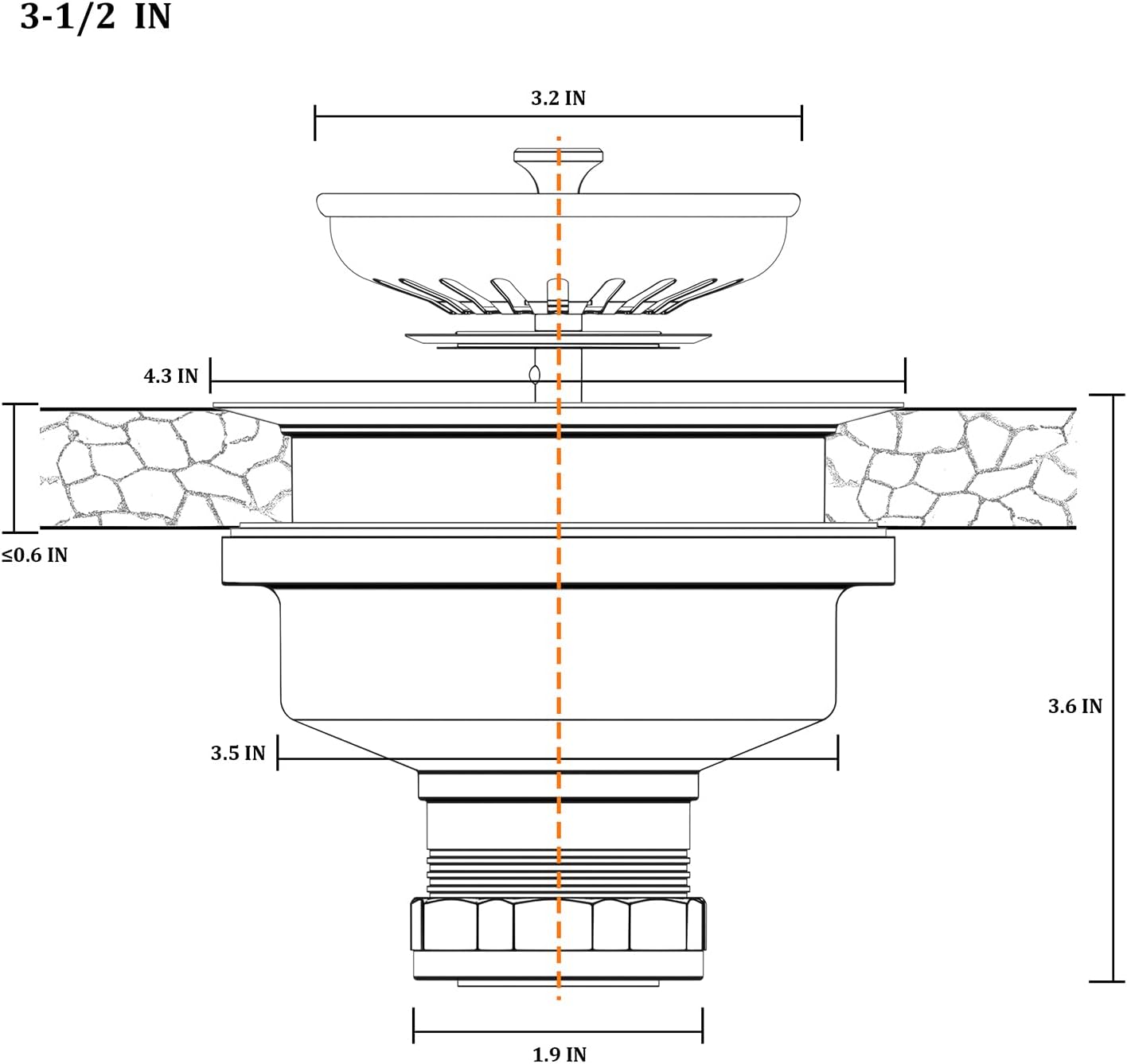 KONE Sink Drain Assembly, Kitchen Sink Drain Strainer Kit with Removable Strainer Basket Stopper, Universal fit USA Home/Commercial 3-1/2 Inch Standard Sink Drain Hole (Polish)