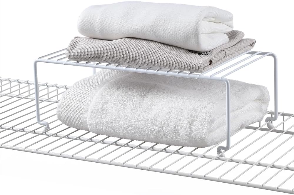 4-Pack Large (15.7x8.54inch) Multi-Level Organizer Rack, Kitchen Shelves for Spice Organization for Cabinet, Pantry Organizers and Storage, Wire Extra Shelf, Desk Organizer, Stackable, White