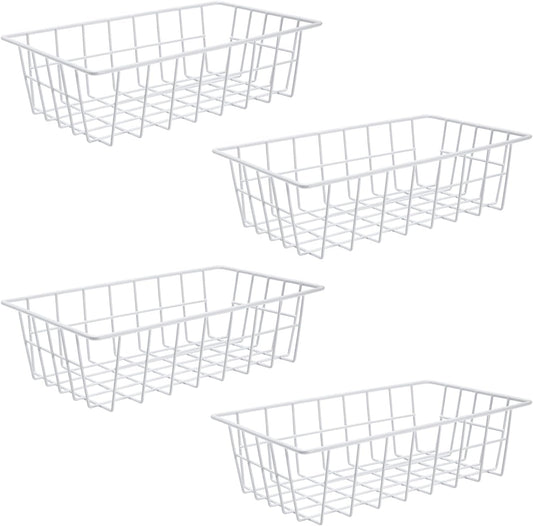 Orgneas Freezer Organizer Bins Metal Wire Storage Baskets for Upright Refrigerator Chest Freezer, Kitchen Pantry Storage and Organization for Fruit Vegetable Soda Cans Toys and Snacks, Set of 4