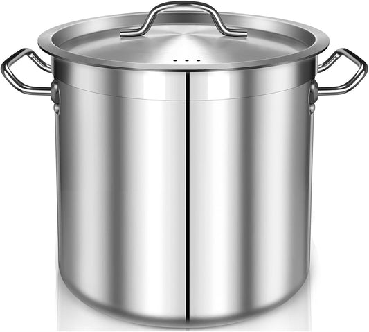 Stock Pot 20 Quart - Stainless Steel Stock Pot with Lid – Heavy-Duty Cooking Pot for Soup, Stew, Pasta – Commercial & Home Use, Induction Compatible - 5 Gallon