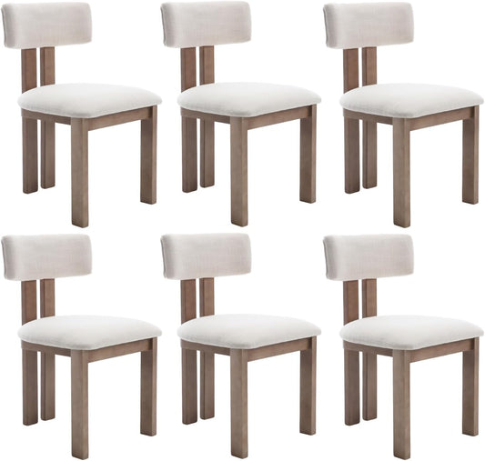 chairus Dining Chairs Set of 6 Linen Fabric Diner Chairs Farmhouse Wood Chairs for Kitchen and Dining Room, Beige