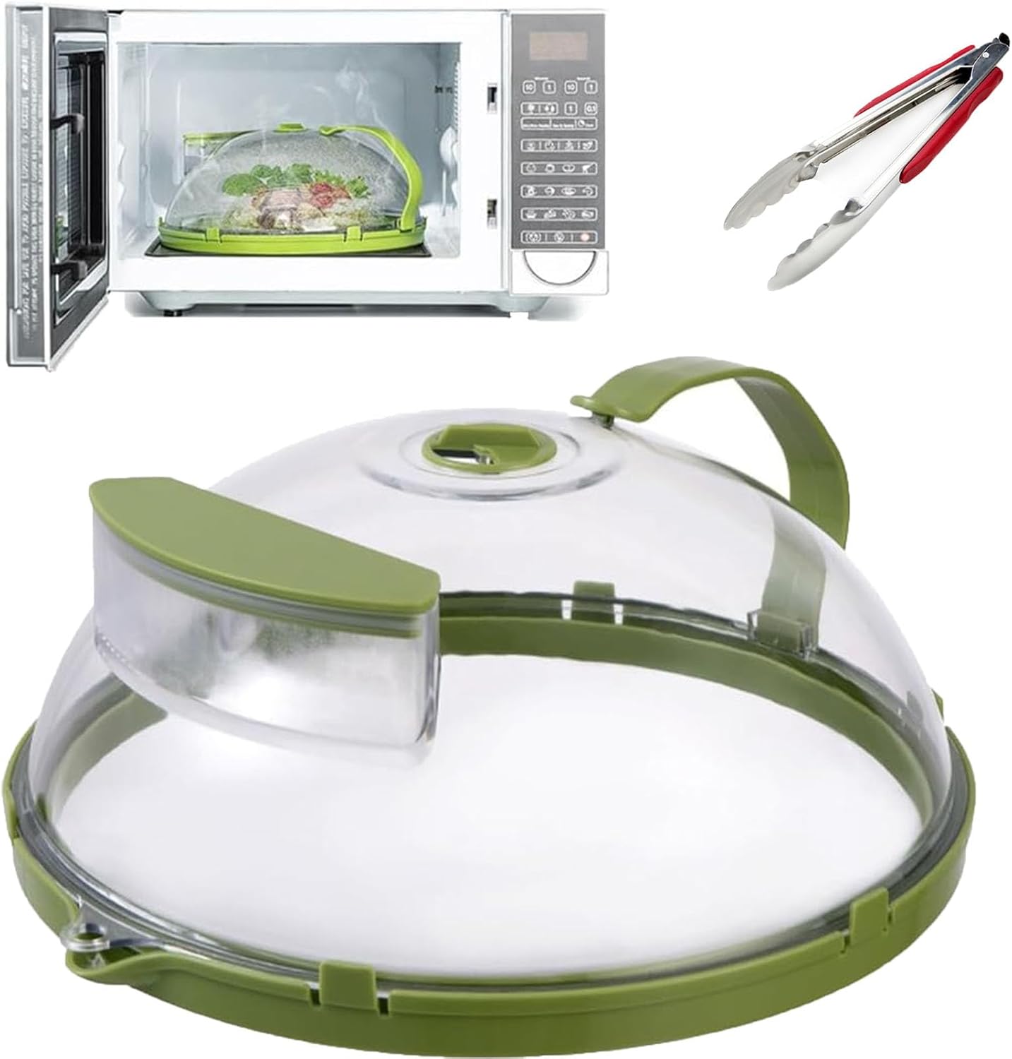 Steam And Reheat Microwave Cover, Microwave Splatter Cover, 2-In-1glass Microwave Cover For Food, Adjustable Steam Hole, Food Water Storage Box, Splash-Proof Design For Cooking (A)