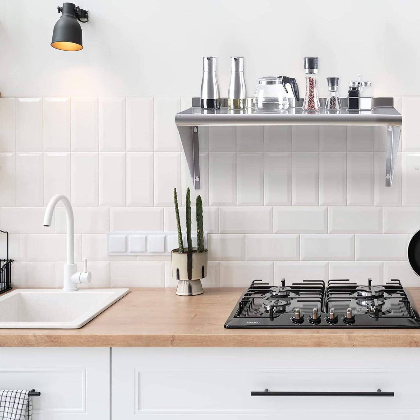 Stainless Steel Shelf 12"x24", Space-Saving Wall Mounted Shelving, 260lb Heavy Duty Steel Shelves with Easy-Clean Surface for Kitchen, Restaurant, Bar, Hotel (Commercial & Home Use)