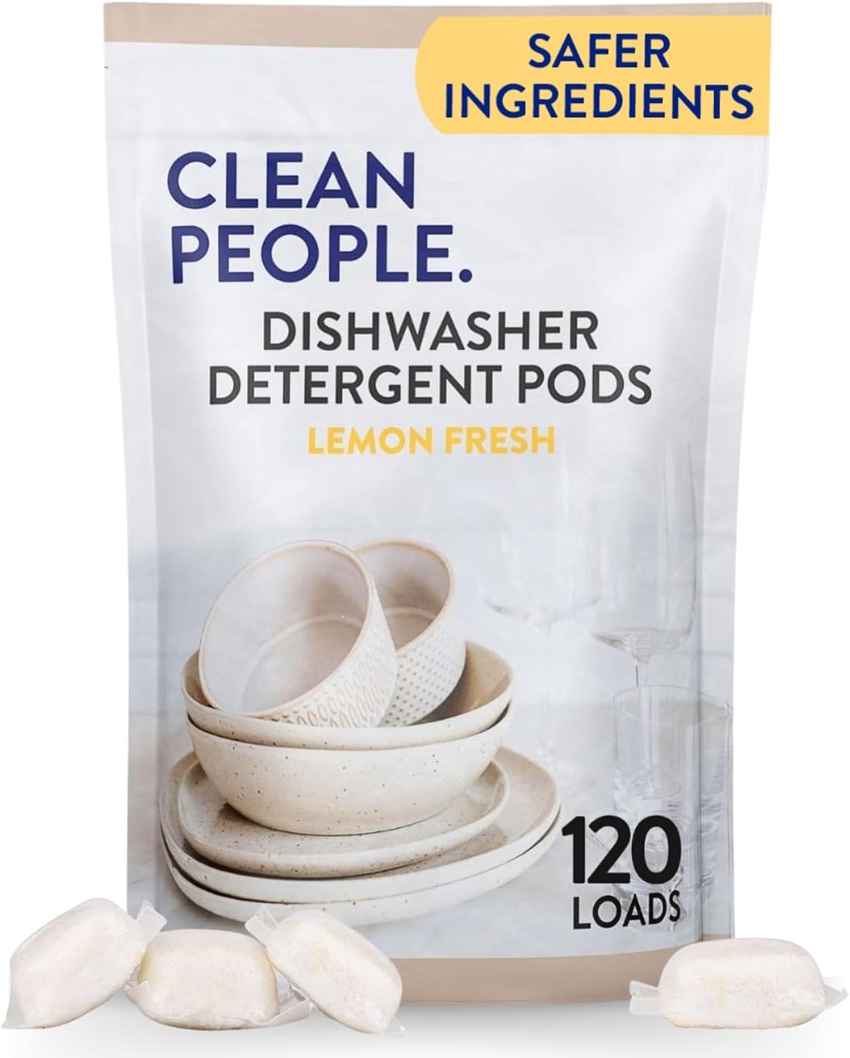 The Clean People Dishwasher Pods - Cuts Grease & Rinses Sparkling Clean - Residue-Free - Phosphate Free Dishwashing Pods (120 Count, Lemon Verbena)