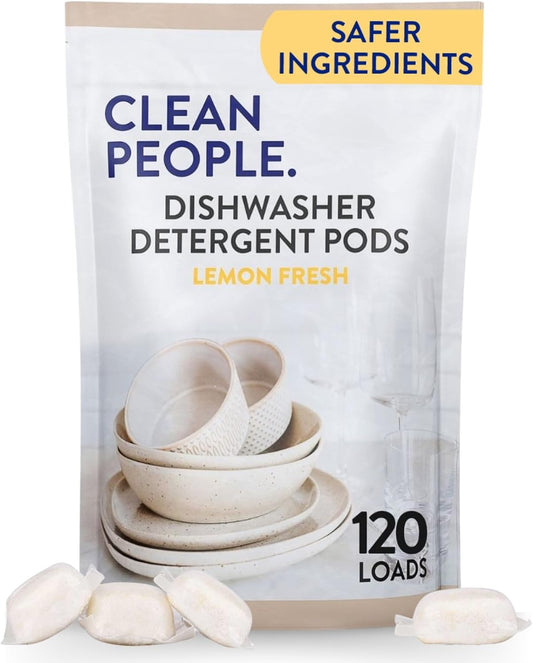 The Clean People Dishwasher Pods - Cuts Grease & Rinses Sparkling Clean - Residue-Free - Phosphate Free Dishwashing Pods (120 Count, Lemon Verbena)