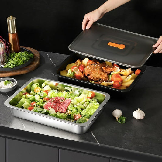 Roasting Pan,Non Stick Baking Pan,Cake Pan Rectangular 13.6"x 9.3"x 2.6",3 Litre Capacity with Lid (Black)