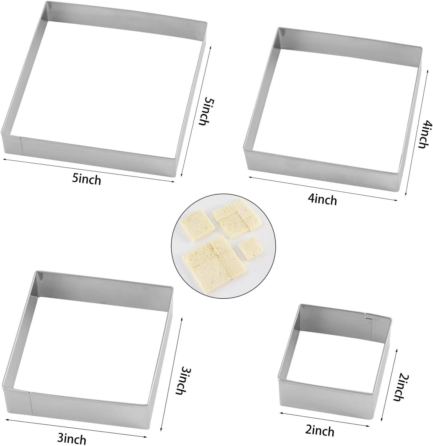 Square cookie cutters ANCKNE Stainless Steel Rectangle Biscuit Molds Square Pastry Molds Fondant Cake Cookie Cutter Set (2 "and 3" and 4 "and 5") 4pcs