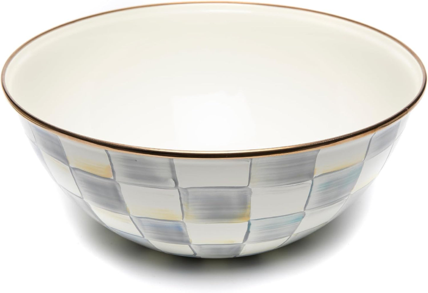 MACKENZIE-CHILDS Enamel Everyday Bowl, Serving Bowl for Entertaining, Large, Gray-and-White Sterling Check, Set of 1