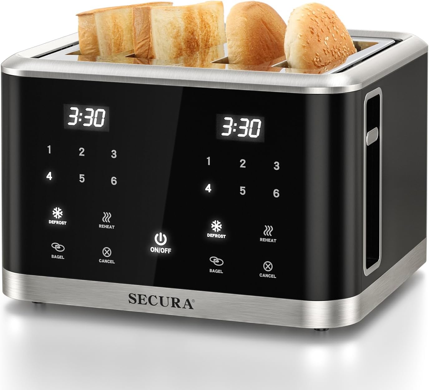 Secura 4-Slice Touchscreen Toaster – Digital Countdown, Dual Control Panels for Personalized Toasting