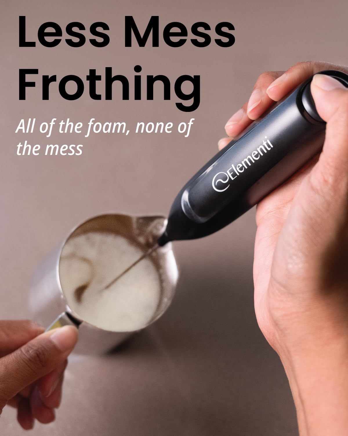 Elementi Powerful Frother Wand – Lightweight Milk Frother & Drink Mixer Handheld, Matcha Whisk for Dreamy Lattes, Powerful Coffee Mixer Wand & Stirrer - Make Creamy Cappuccinos at Home (Orange)