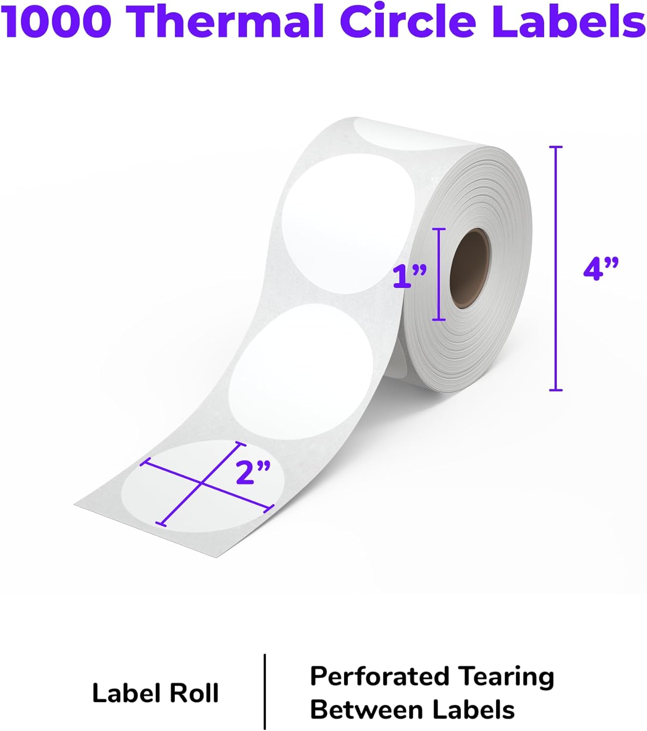 Rollo Circle Thermal Labels 2 Inch - Roll of 1,000 Round Sticker Labels - Multi-Purpose Direct Thermal Printer Stickers 2x2 (White)