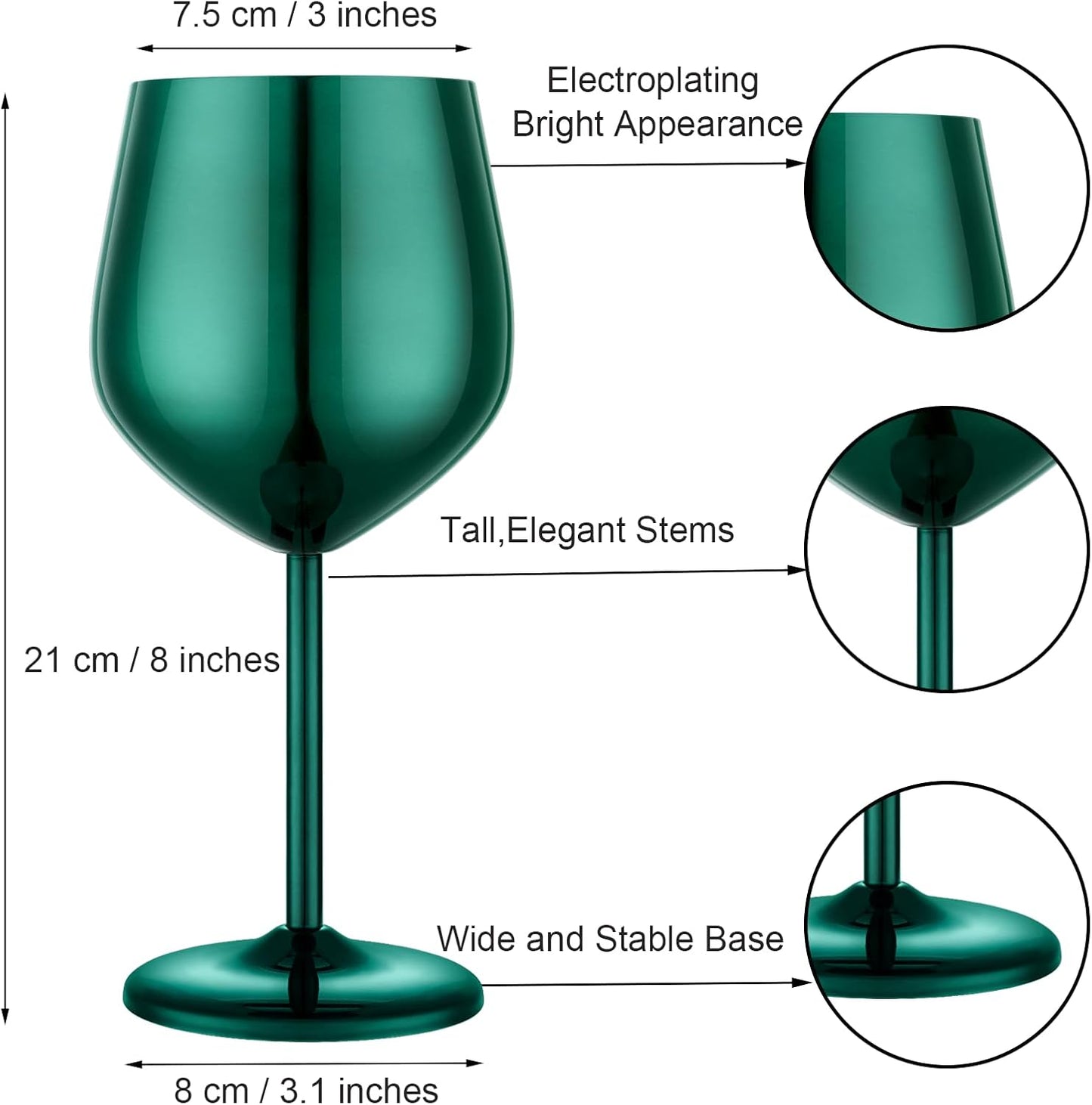 Stainless Steel Wine Glasses Set of 4 Unbreakable Green Wine Glass 18 oz Unique Metal Wine Goblets for Outdoor, Travel, Camping, Pool, Ideal Gift for Wine Lovers