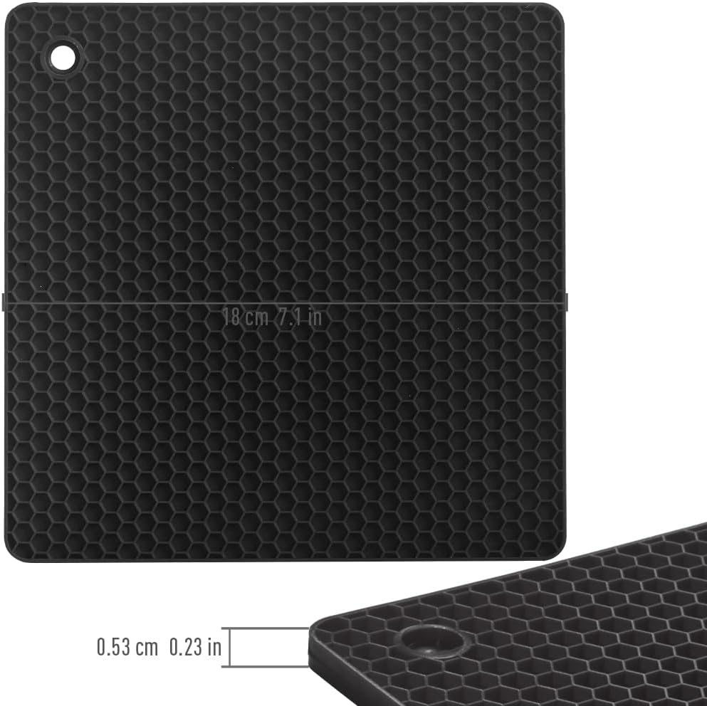 homEdge Silicone Square Trivets Mat, 6 Packs Multipurpose Non Slip Heat Resistant Pot Holder-Black