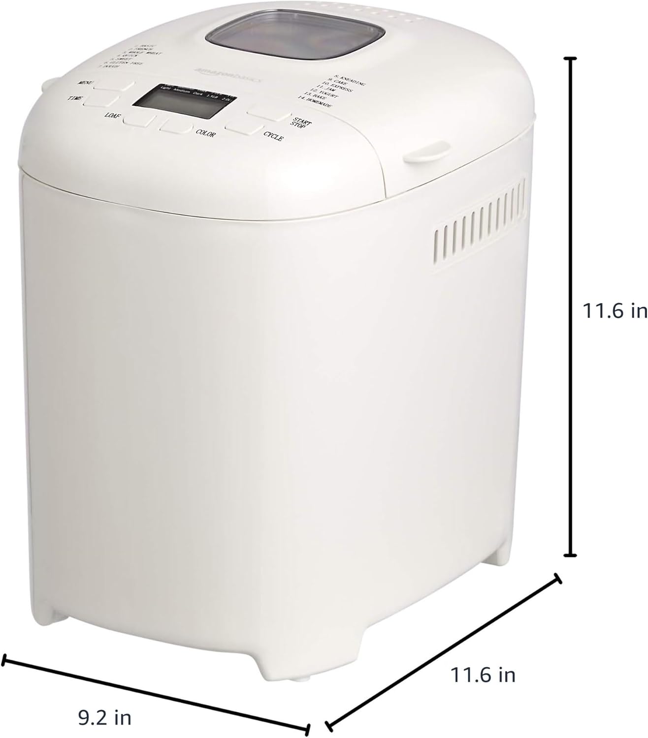 Amazon Basics Programmable Bread Maker, 2 Pound Non-Stick Automatic Bread Making Machine, 14 Settings for Breads, Doughs, Gluten-Free Options and More, LCD Display, White