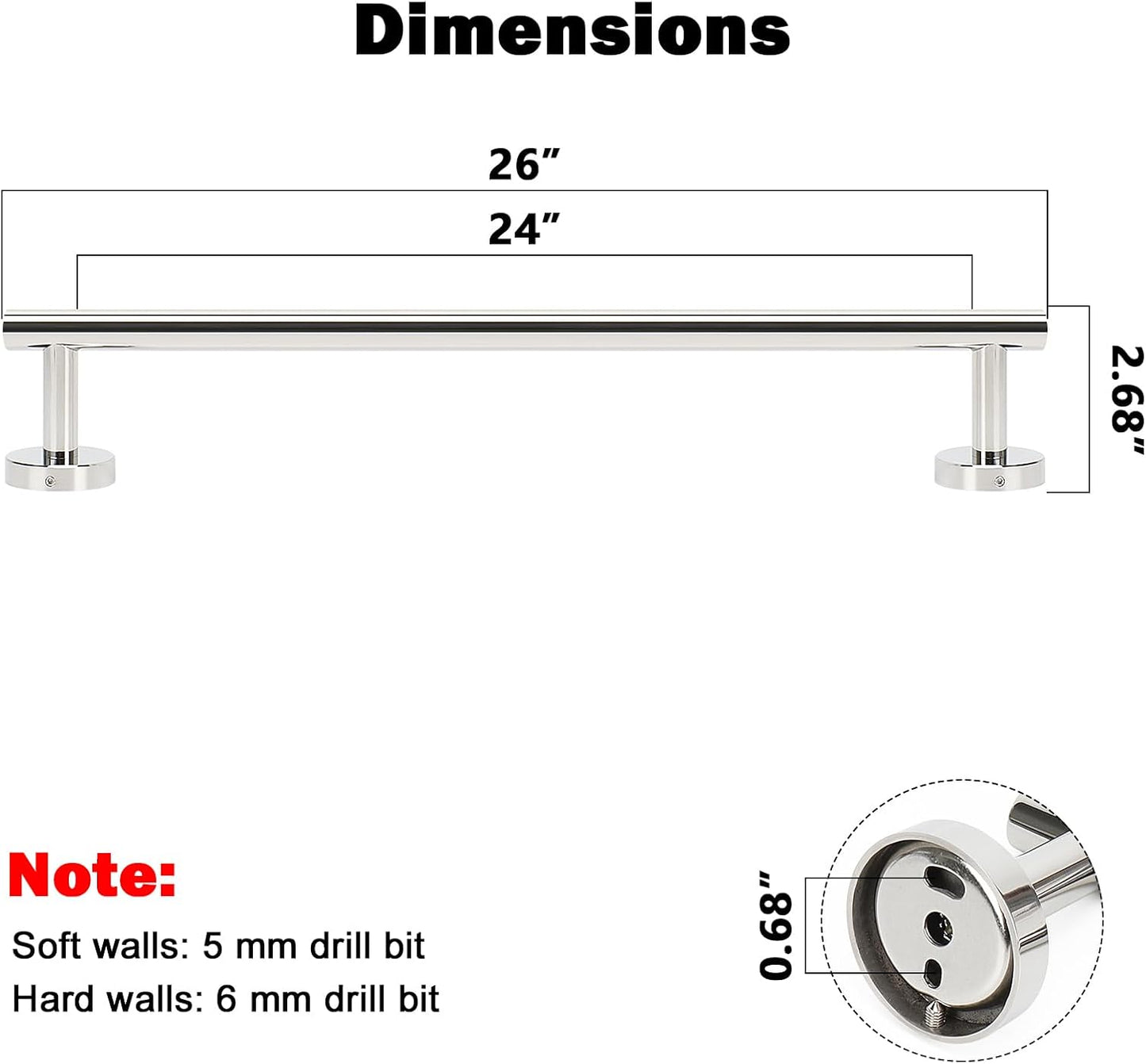 NearMoon Bath Towel Bar, Bath Accessories Thicken Stainless Steel Shower Towel Rack for Bathroom, Towel Holder Wall Mounted (1 Pack, Chrome Finish, 26 Inch)